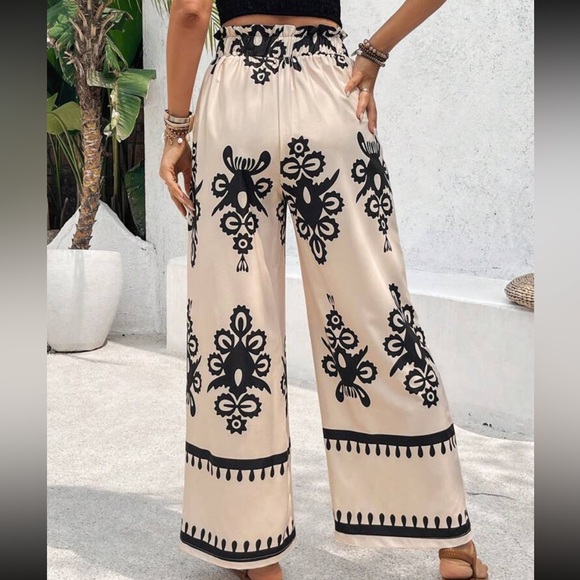 Boho Paisley Print Wide Legs Stretchy Waist Pants - Picture 6 of 8